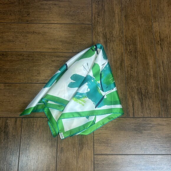 Vera Neumann Vintage Green Butterfly Square Scarf Made In Japan - Picture 4 of 10